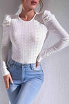 Eyelet Round Neck Top White Blouses - Tophatter Daily Deals