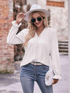 Double Take Eyelet V-Neck Flounce Sleeve Blouse Blouses - Tophatter Daily Deals