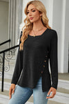 Slit Decorative Button Square Neck T-Shirt Women's T-Shirts - Tophatter Daily Deals