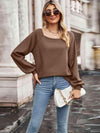 Waffle-Knit Square Neck Raglan Sleeve Tee Women's T-Shirts - Tophatter Daily Deals