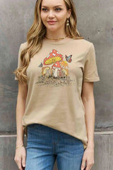 Simply Love Full Size Mushroom & Butterfly Graphic Cotton T-Shirt Women's T-Shirts - Tophatter Daily Deals