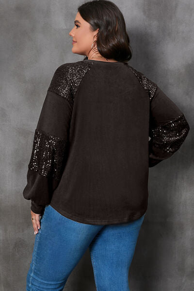 Plus Size Graphic Sequin Long Sleeve Round Neck T-Shirt Women's T-Shirts - Tophatter Daily Deals