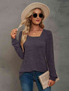 Heathered Square Neck Long Sleeve T-Shirt Women's T-Shirts - Tophatter Daily Deals