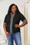 Double Take Embroidered Notched Neck Top Blouses - Tophatter Daily Deals