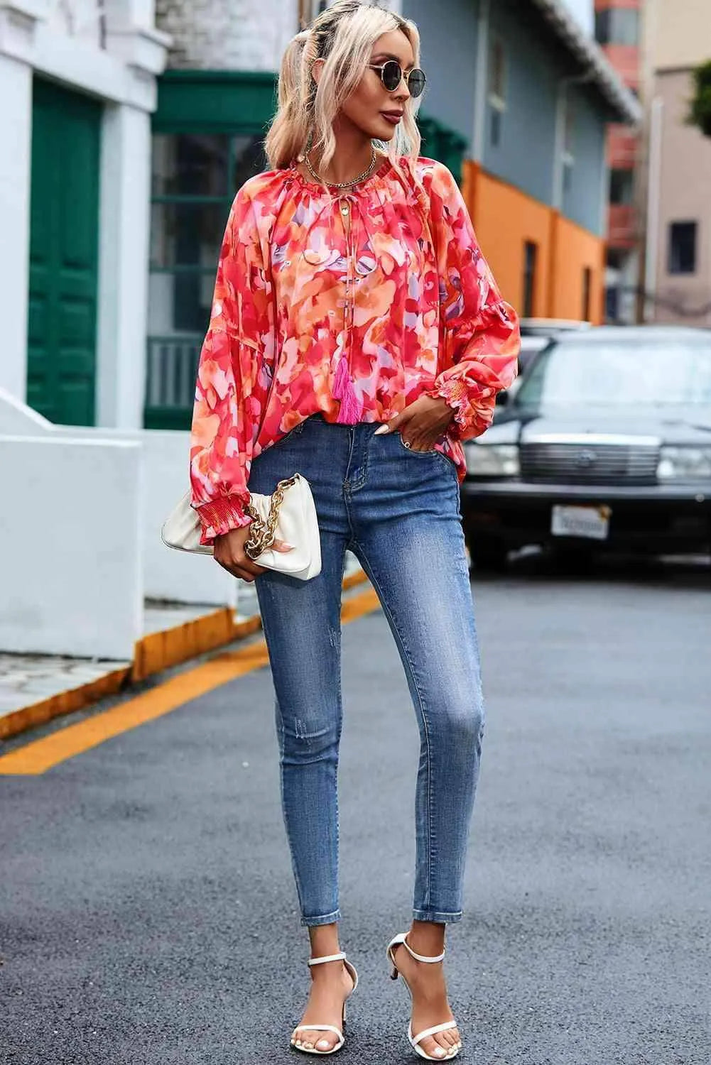 Floral Tassel Tie Long Sleeve Blouse Blouses - Tophatter Daily Deals