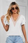 Contrast Trim Petal Sleeve V-Neck Top White Blouses - Tophatter Daily Deals