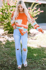 Geometric Round Neck Long Sleeve T-Shirt Women's T-Shirts - Tophatter Daily Deals