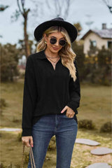 Collared Neck Cable-Knit Long Sleeve Blouse Blouses - Tophatter Daily Deals