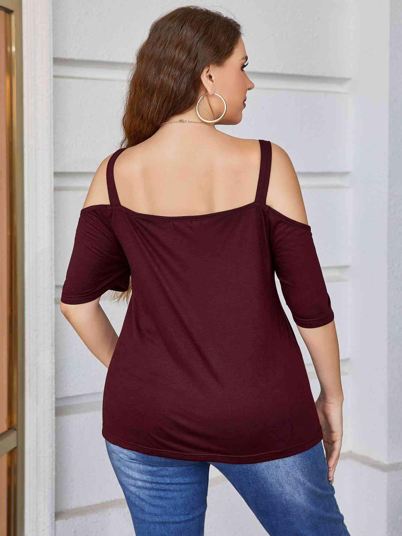 Plus Size V-Neck Cold-Shoulder Blouse Blouses - Tophatter Daily Deals