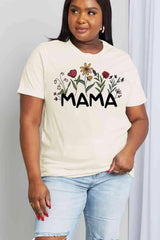 Simply Love Full Size MAMA Flower Graphic Cotton Tee Ivory Women's T-Shirts - Tophatter Daily Deals