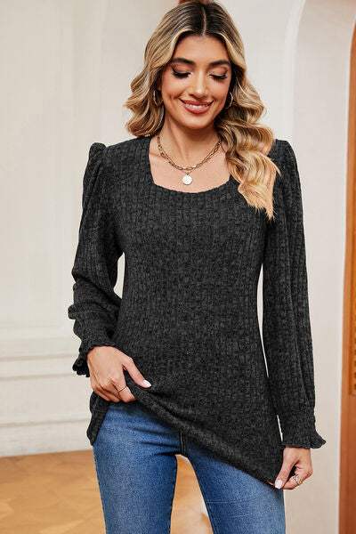 Square Neck Flounce Sleeve T-Shirt Women's T-Shirts - Tophatter Daily Deals