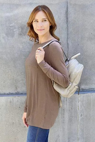 Basic Bae Full Size Round Neck Long Sleeve Top Blouses - Tophatter Daily Deals