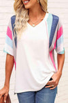 Rainbow Stripe Slit V-Neck Tee White Women's T-Shirts - Tophatter Daily Deals