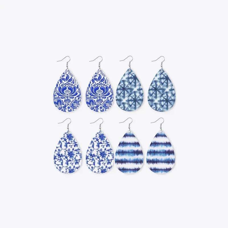 Printed PU Teardrop Earrings Earrings - Tophatter Daily Deals