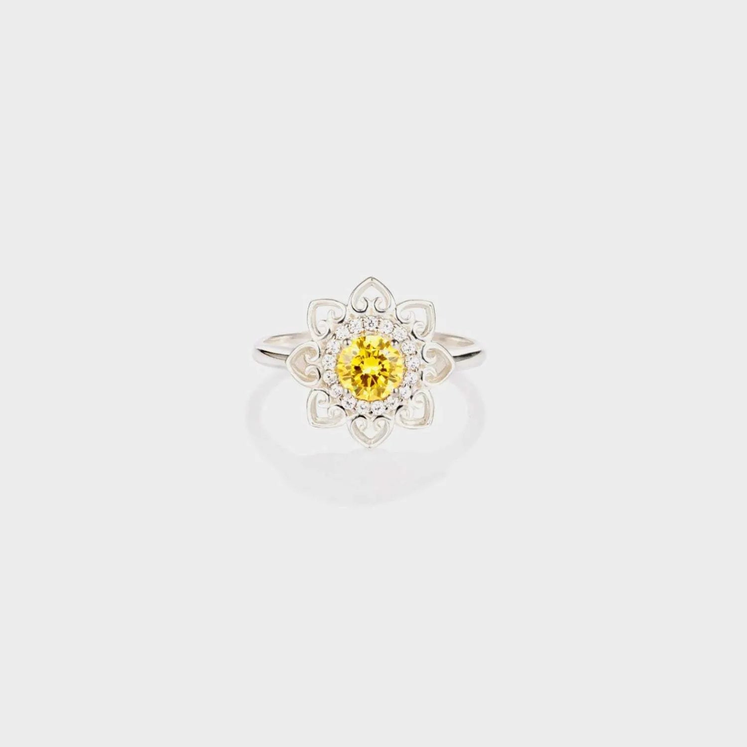 Flower Shape Zircon Platinum-Plated 925 Sterling Silver Ring Silver Rings - Tophatter Daily Deals