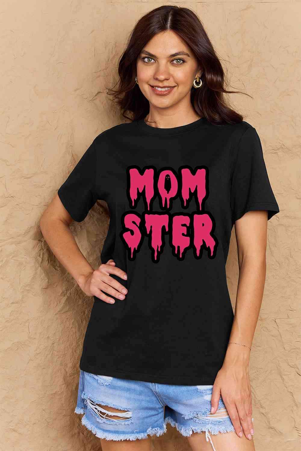 Simply Love Full Size MOM STER Graphic Cotton T-Shirt Black Women's T-Shirts - Tophatter Daily Deals