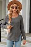 Slit Decorative Button Square Neck T-Shirt Charcoal Women's T-Shirts - Tophatter Daily Deals