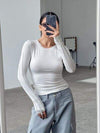 Round Neck Long Sleeve T-Shirt White Women's T-Shirts - Tophatter Daily Deals