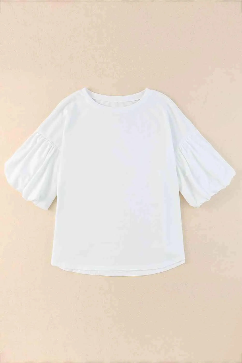 Puff Sleeve Curved Hem Blouse White Blouses - Tophatter Daily Deals