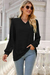 Long Puff Sleeve V-Neck Top Black Women's T-Shirts - Tophatter Daily Deals