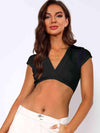 Johnny Collar Cropped Top Black Blouses - Tophatter Daily Deals