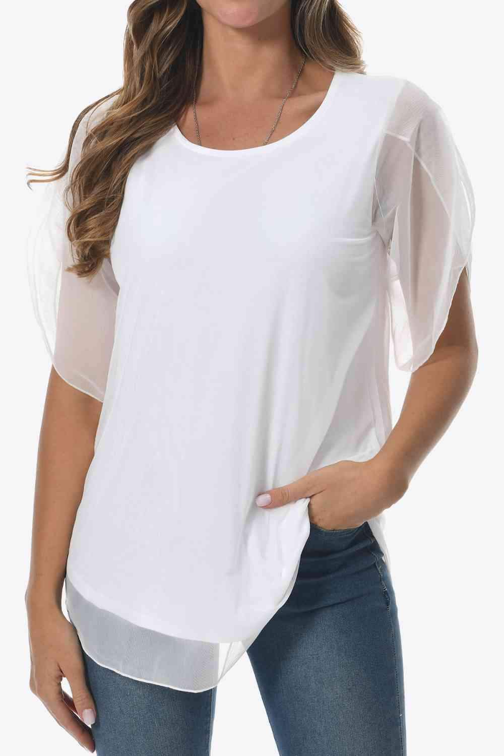 Round Neck Curved Hem Blouse White Blouses - Tophatter Daily Deals