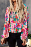 Floral Smocked Ruffled Balloon Sleeve Blouse Multicolor Blouses - Tophatter Daily Deals