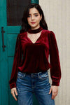 Cutout Puff Sleeve Velvet Blouse Wine Blouses - Tophatter Daily Deals