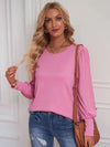 Round Neck Lantern Sleeve Blouse Blouses - Tophatter Daily Deals