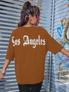 LOS ANGELES Round Neck Dropped Shoulder T-Shirt Women's T-Shirts - Tophatter Daily Deals