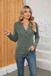 Notched Neck Long Sleeve T-Shirt Women's T-Shirts - Tophatter Daily Deals