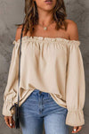 Off-Shoulder Flounce Sleeve Blouse Cream Blouses - Tophatter Daily Deals