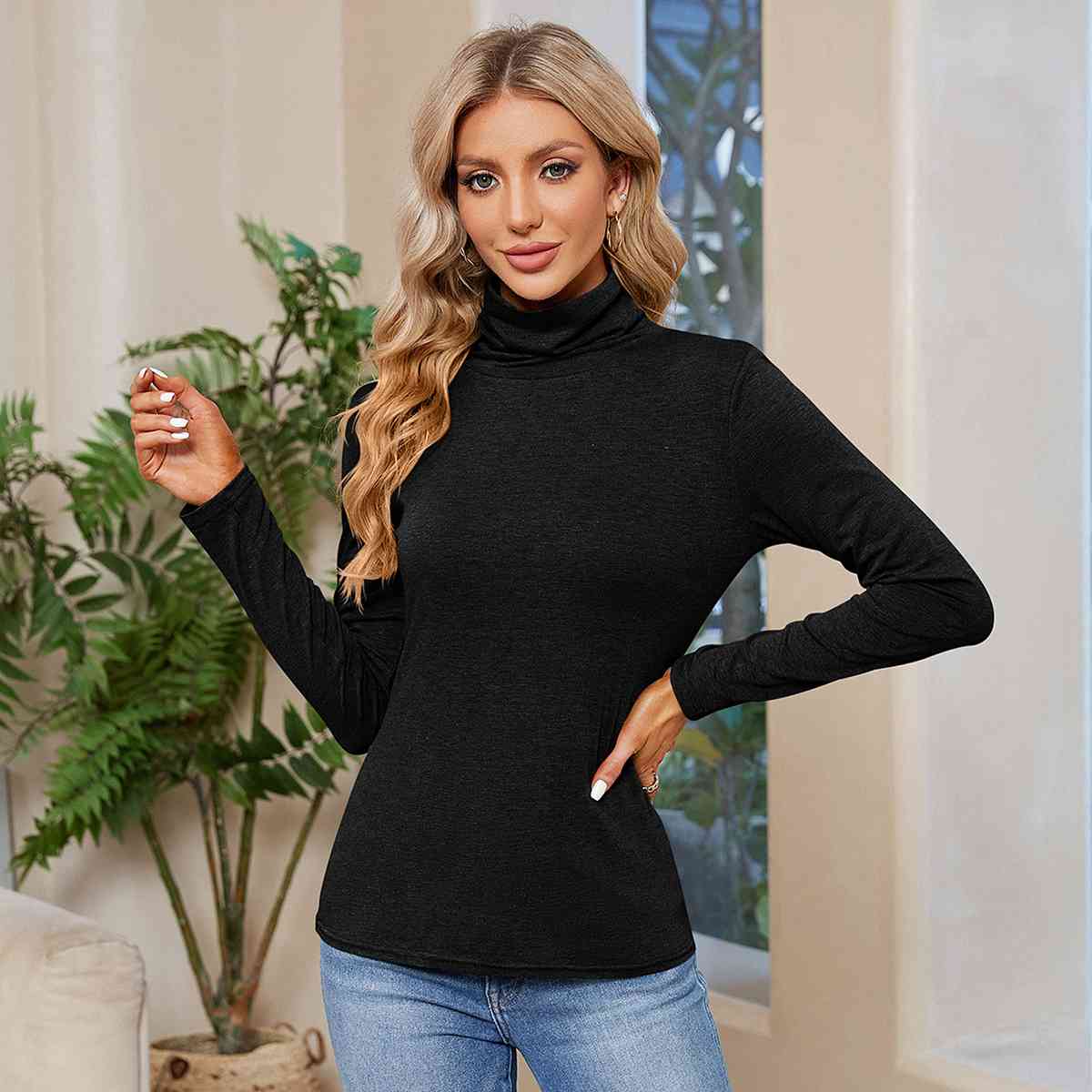 Turtleneck Long Sleeve T-Shirt Women's T-Shirts - Tophatter Daily Deals