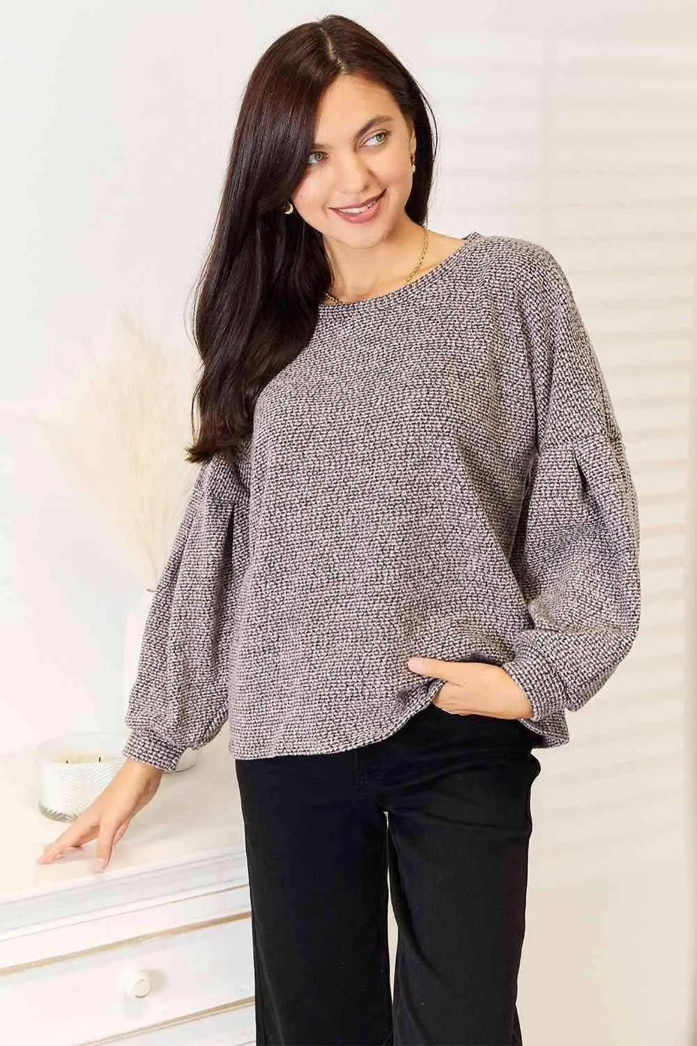 Jade By Jane Full Size Boat Neck Glitter Long Sleeve Top Blouses - Tophatter Daily Deals