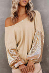 Sequin Waffle-Knit Blouse Blouses - Tophatter Daily Deals