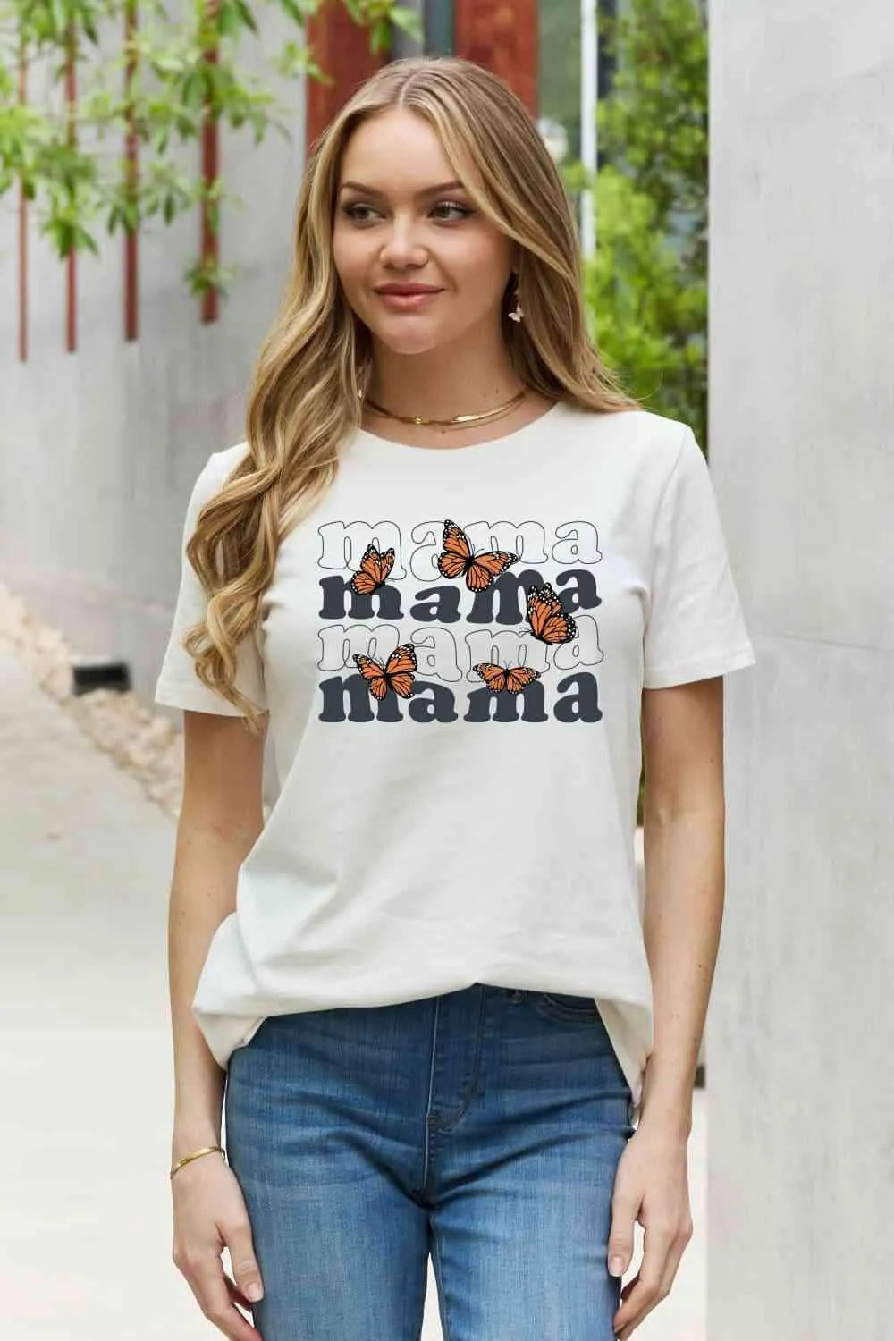 Simply Love MAMA Butterfly Graphic Cotton T-Shirt Bleach Women's T-Shirts - Tophatter Daily Deals