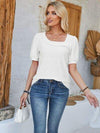 Eyelet Asymmetrical Neck Short Sleeve T-Shirt Women's T-Shirts - Tophatter Daily Deals