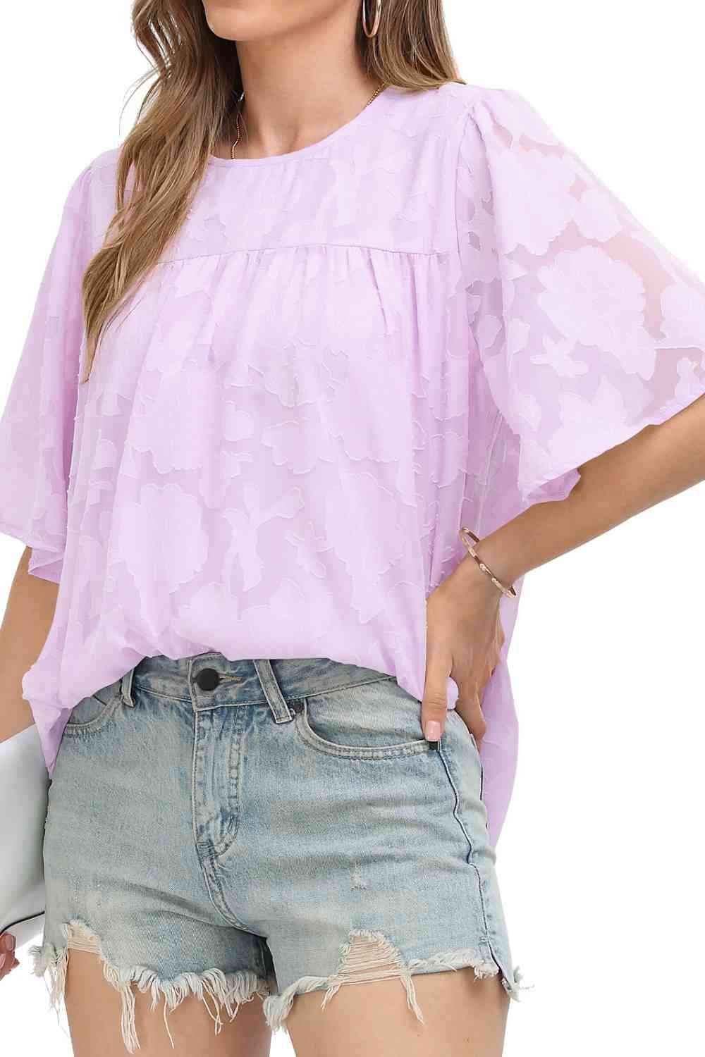 Round Neck Half Sleeve Blouse Blouses - Tophatter Daily Deals