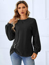 Ruched Detail Round Neck T-Shirt Black Women's T-Shirts - Tophatter Daily Deals