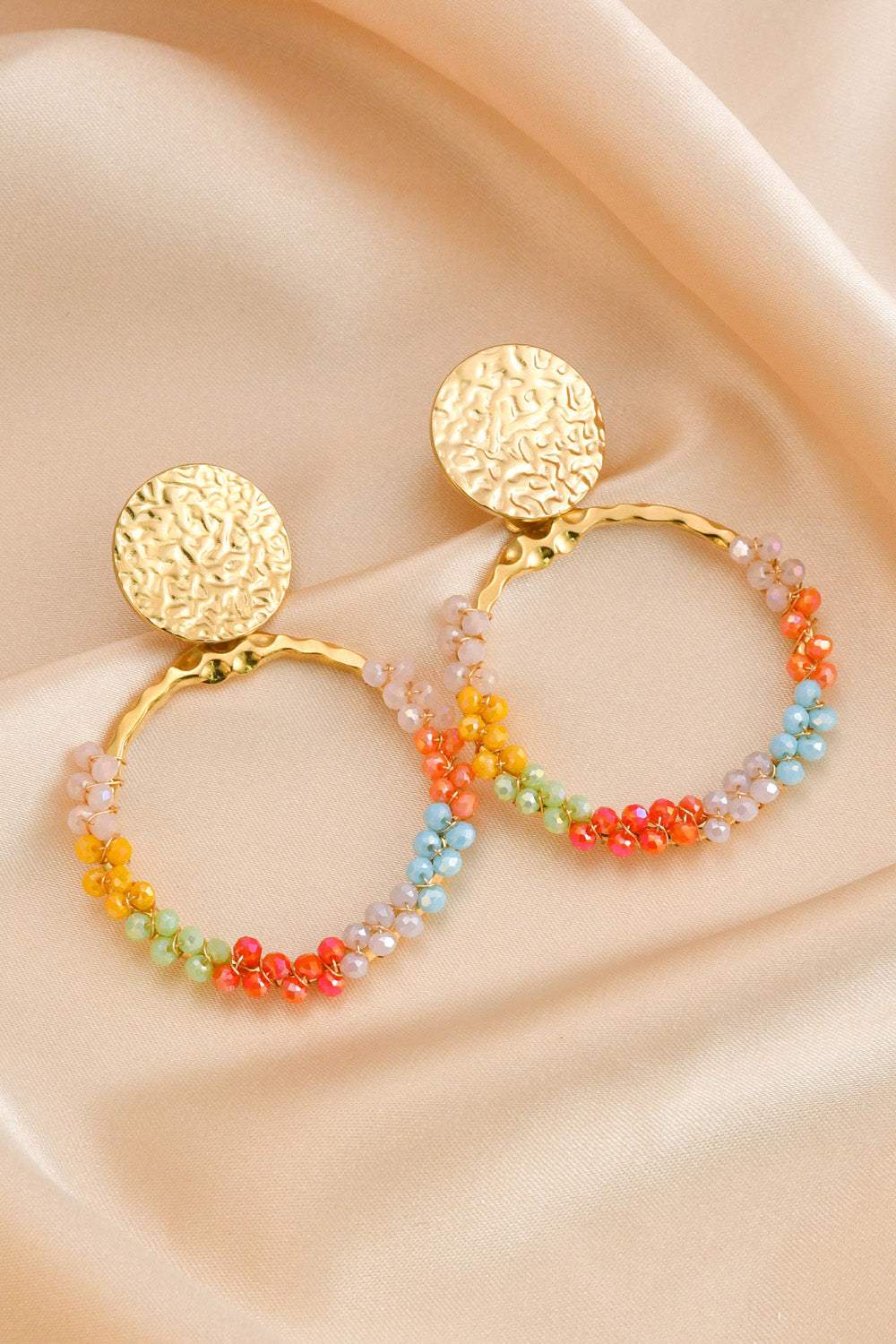 Multicolored Bead Stainless Steel Earrings Gold One Size Earrings - Tophatter Daily Deals