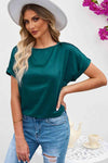 Round Neck Cuffed Sleeve Top Women's T-Shirts - Tophatter Daily Deals