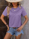 Heathered Round Neck Short Sleeve T-Shirt Lavender Women's T-Shirts - Tophatter Daily Deals