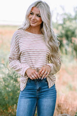 Striped Boat Neck Drop Shoulder Top Women's T-Shirts - Tophatter Daily Deals