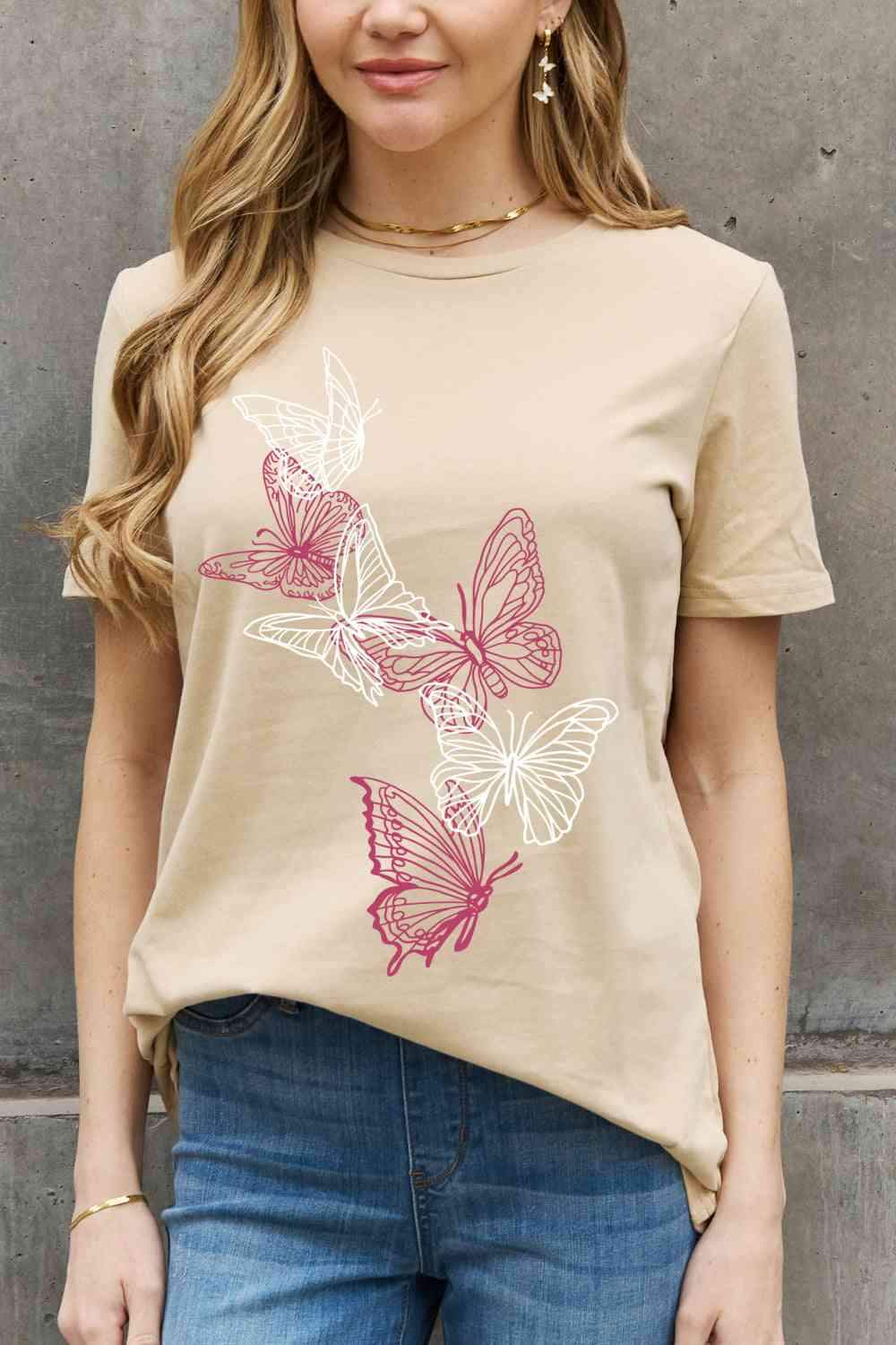 Simply Love Simply Love Full Size Butterfly Graphic Cotton Tee Women's T-Shirts - Tophatter Daily Deals