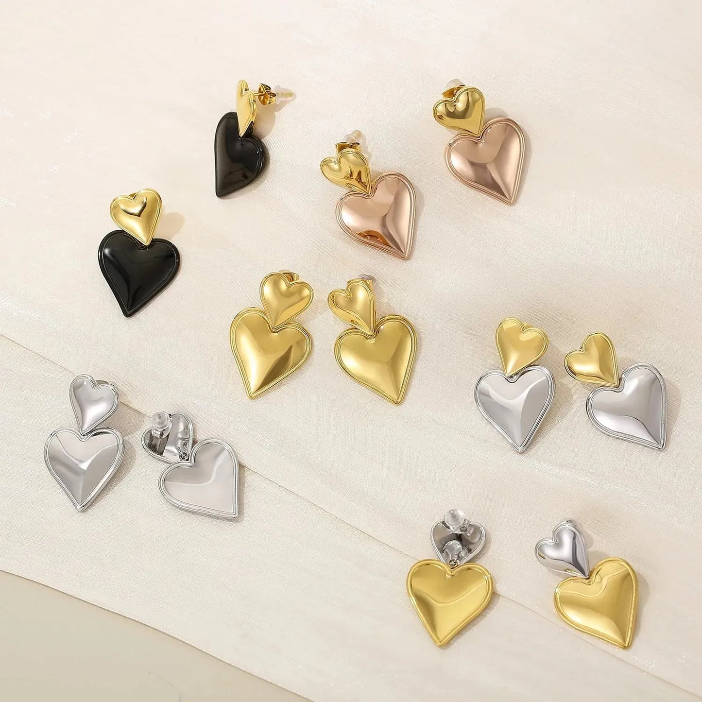 Stainless Steel Double Heart Earrings Earrings - Tophatter Daily Deals