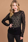 Culture Code Full Size Round Neck Mesh Perspective Top Black Blouses - Tophatter Daily Deals