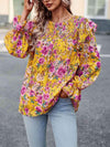 Smocked Round Neck Flounce Sleeve Blouse Mustard Blouses - Tophatter Daily Deals