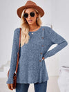 Ribbed Buttoned Round Neck Slit T-Shirt Women's T-Shirts - Tophatter Daily Deals