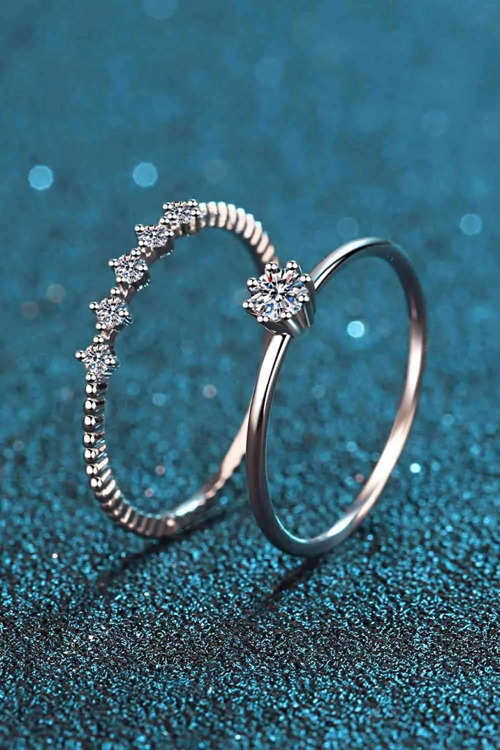 Moissanite 925 Sterling Silver Two-Piece Ring Set Moissanite - Tophatter Daily Deals