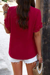 Notched Ruffled Petal Sleeve T-Shirt Women's T-Shirts - Tophatter Daily Deals